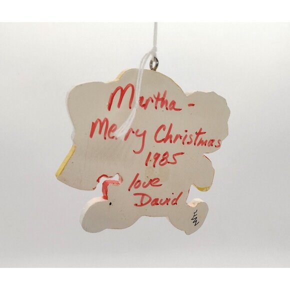 Vintage 80s Handmade Wooden Cheerleader Christmas Ornament Kitsch Painted - Picture 3 of 3